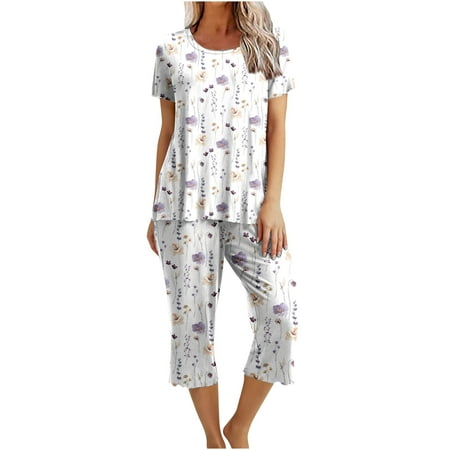 Brglopf Pajamas for Women 2023 Set Short Sleeve Floral Print Strechy Capri Pants Ladies Soft Comfy Pjs Lounge Sleepwear Set With Pockets
Brglopf Pajamas for Women 2023 Set Short Sleeve Floral Print Strechy Capri Pants Ladies Soft Comfy Pjs Lounge Sleepwear Set With Pockets