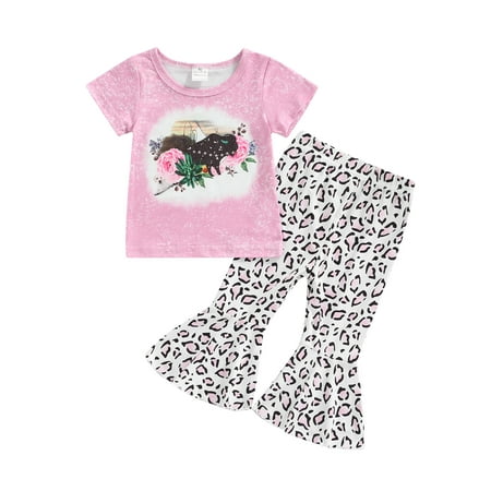 Arvbitana 2Pcs Toddler Baby Girls Pants Set Short Sleeve Letter/Rose T-Shirt + Leopard Bell-Bottom Long Pants 1-5 Years 
Arvbitana 2Pcs Toddler Baby Girls Pants Set Short Sleeve Letter/Rose T-Shirt + Leopard Bell-Bottom Long Pants 1-5 Years