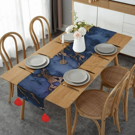 Navy Blue & Faux Copper Marble Pattern Table Runner Imitation Linen Table Runner With Red Tassels For Party And Dining Room 14 x 60
Navy Blue & Faux Copper Marble Pattern Table Runner Imitation Linen Table Runner With Red Tassels For Party And Dining Room 14 x 60