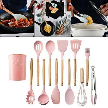 Silicone Set of 11 Nonstick Cookware Set Heat Resistant Wooden Handle scalding Turner Tongs Kitchen Tools Cooking Helper Pink
Silicone Set of 11 Nonstick Cookware Set Heat Resistant Wooden Handle scalding Turner Tongs Kitchen Tools Cooking Helper Pink