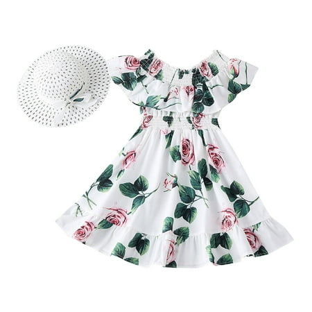 Toddler Girls Outfit Kids Girls Ruffled Sleeve Flower Print Off Shoulder Elastic Waist Summer Princess Dress With Hat Set Outfits 2Pcs
Toddler Girls Outfit Kids Girls Ruffled Sleeve Flower Print Off Shoulder Elastic Waist Summer Princess Dress With Hat Set Outfits 2Pcs