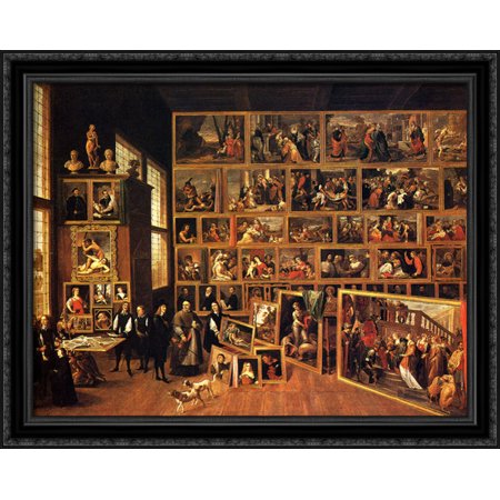 Archduke Leopold's Gallery 34x28 Large Black Ornate Wood Framed Canvas Art by David Teniers the Younger