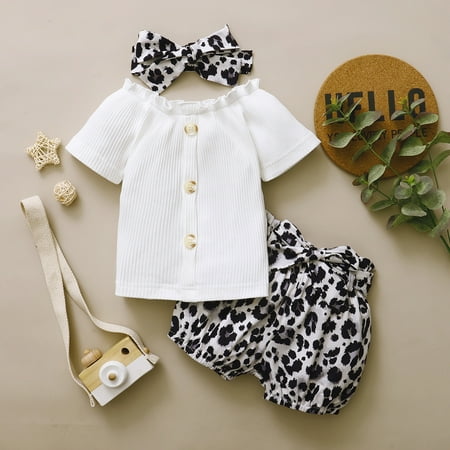 AURIGATE 3Pcs Baby Girls Infant Clothing Set Tops Leopard Shorts Outfits Headbands Set Clearance
AURIGATE 3Pcs Baby Girls Infant Clothing Set Tops Leopard Shorts Outfits Headbands Set Clearance