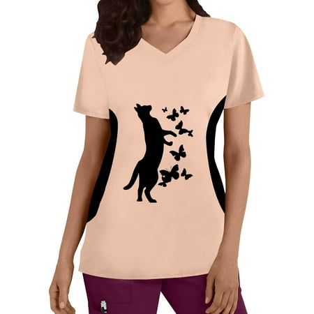 Women Scrubs Top Cats Printed Plus Size V Neck Short Sleeve T Shirt With Pocket Spring Summer Daily Nursing Uniforms Nursing Care Working Uniforms
Women Scrubs Top Cats Printed Plus Size V Neck Short Sleeve T Shirt With Pocket Spring Summer Daily Nursing Uniforms Nursing Care Working Uniforms