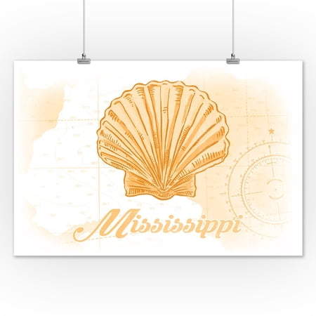 Mississippi - Scallop Shell - Yellow - Coastal Icon - Lantern Press Artwork (12x18 Art Print, Wall Decor Travel Poster)