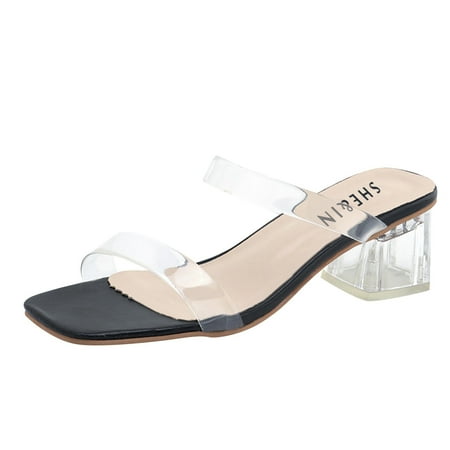Aayomet House Slippers for Women Heels Fashion Breathable Sandals Women s Shoes Thick-soled Casual High Women s slipper Black 6.5