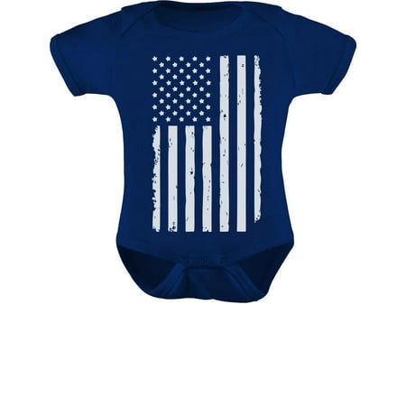 White Distressed USA Flag Outfit 4th of July American Baby Bodysuit 24M Navy