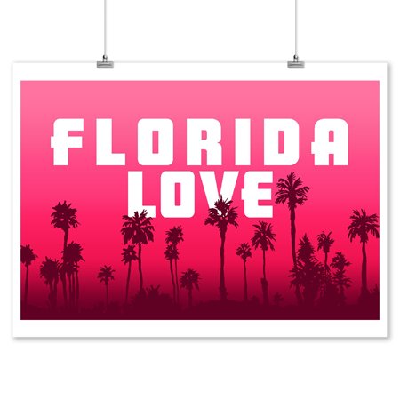 Florida Love - Palm Trees - Lantern Press Artwork (9x12 Art Print, Wall Decor Travel Poster)
