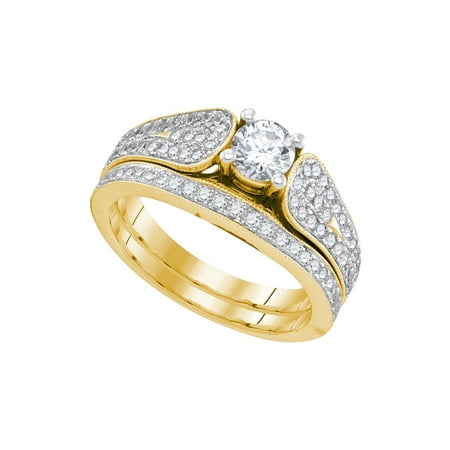 14kt Yellow Gold Womens Diamond Round Bridal Wedding Engagement Ring Band Set 1.00 Cttw
