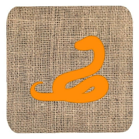 Snake Burlap And Orange Foam Coasters - Set 4 3.5 x 3.5 In.