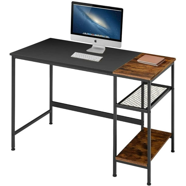 EROMMY Industrial Computer Desk with Storage Shelves,47 inch Modern Sturdy Writing Desk,PC Table with Grid Drawer,Home Office Desk Workstation for Home Office, Black