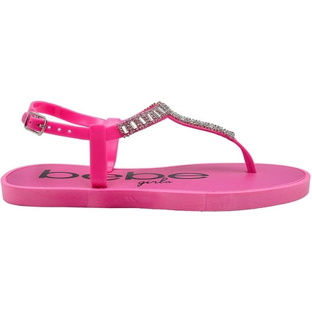 bebe PCU Sparkly Rhinestone T-Strap Slide Sandal Fuchsia (Big Girls )
