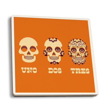 Day of the Dead Sugar Skulls - Retro Halloween - Lantern Press Artwork (Set of 4 Ceramic Coasters - Cork-backed, Absorbent)