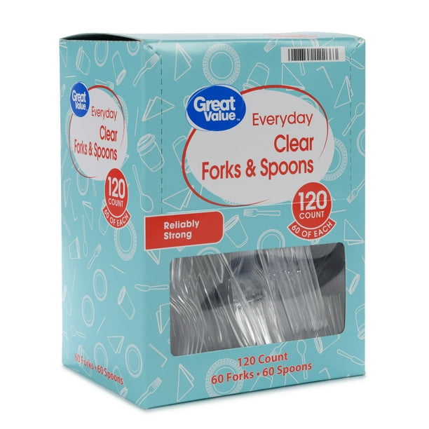 Great Value Everyday Clear Cutlery Forks & Spoons, 120 Count
