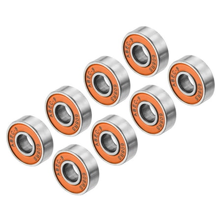 Uxcell Skateboard Bearings 608RS Deep Groove Ball Bearings Orange 8 Pack