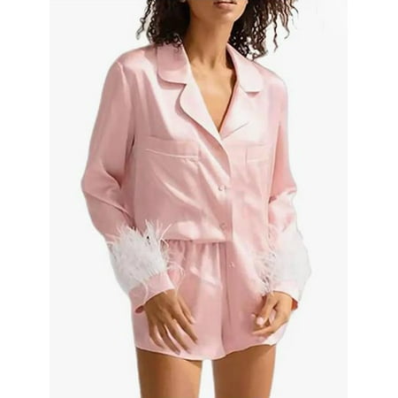 EYIIYE Women Silk Satin Button Long Sleeve Feather Pajamas Solid Loungewear Sleepwear 2Pcs Sets S-XL
EYIIYE Women Silk Satin Button Long Sleeve Feather Pajamas Solid Loungewear Sleepwear 2Pcs Sets S-XL