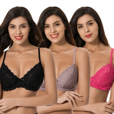 

Curve Muse Semi-Sheer Balconette Underwire Lace Bra and Scalloped Hems (3 Pack)-BLACK ROSE MAUVE-48D
