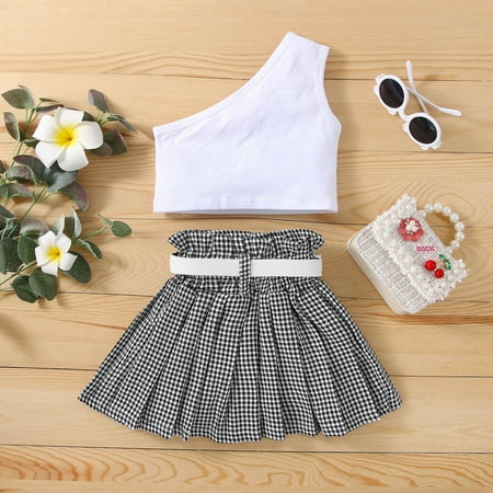 NECHOLOGY 2PCS Toddler Kids Baby Girl Sleeveless Off Shoulder T Shirt Top A Line Ruffles Hem Plaid Skirt New Born Set for Girls Childrenscostume White 3-4 Years
NECHOLOGY 2PCS Toddler Kids Baby Girl Sleeveless Off Shoulder T Shirt Top A Line Ruffles Hem Plaid Skirt New Born Set for Girls Childrenscostume White 3-4 Years