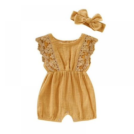 Keimprove Baby Girls Lace Romper Set Ruffle Sleeve Solid Color Onesie With Headband 2Pcs Newborn Baby Girl Lace Ruffles Sleeve Bodysuits Backless Jumpsuit Clothes Romper Set Yellow
Keimprove Baby Girls Lace Romper Set Ruffle Sleeve Solid Color Onesie With Headband 2Pcs Newborn Baby Girl Lace Ruffles Sleeve Bodysuits Backless Jumpsuit Clothes Romper Set Yellow