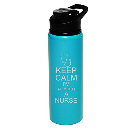 25 oz Aluminum Sports Water Travel Bottle Keep Calm I'm Almost A Nurse (Light-Blue)