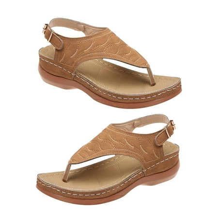 huanledash Women Sandals Open Toe Strap Wedges Solid All Match Flip Flop Type Faux Leather Retro Anti-slip Roman Sandals for Beach
huanledash Women Sandals Open Toe Strap Wedges Solid All Match Flip Flop Type Faux Leather Retro Anti-slip Roman Sandals for Beach