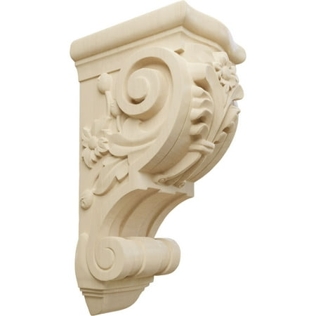 Ekena Millwork 6 1/4 W x 7 5/8 D x 14 1/8 H Large Floral Corbel Lindenwood