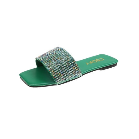 Woobling Womens Flat Sandals Beach Slides Rhinestone Sandal Square Open Toe Slippers Indoor Outdoor Walking Shoes Green 9
Woobling Womens Flat Sandals Beach Slides Rhinestone Sandal Square Open Toe Slippers Indoor Outdoor Walking Shoes Green 9