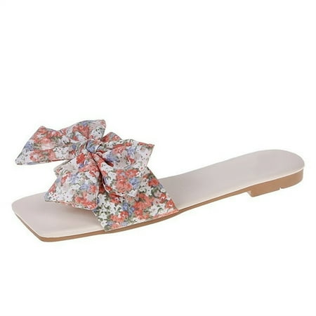 Hawee Women Girls Summer Flat Slide Sandals Garden Floral Print Bowknot