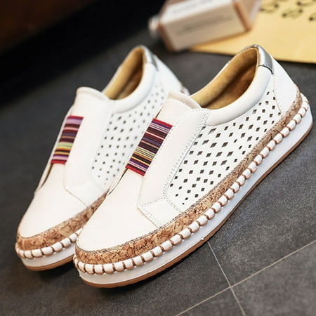 Flat Bottom Shoes Hollow Out Shoes Retro Women Casual Shoes Sneakers 38 White