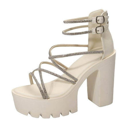 Mnyotv Summer Sandles Fashionable Thick Soled Round Toe Sexy Platform Diamond High Heel Sandals Thick Heeled Women s Sandals White 41
Mnyotv Summer Sandles Fashionable Thick Soled Round Toe Sexy Platform Diamond High Heel Sandals Thick Heeled Women s Sandals White 41