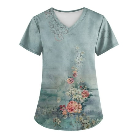 Plus Size Retro Flower Printed Scrub Working Uniform Tops For Women Cross V-Neck Short Sleeve Fun T-Shirts Workwear Tee With Pockets
Plus Size Retro Flower Printed Scrub Working Uniform Tops For Women Cross V-Neck Short Sleeve Fun T-Shirts Workwear Tee With Pockets