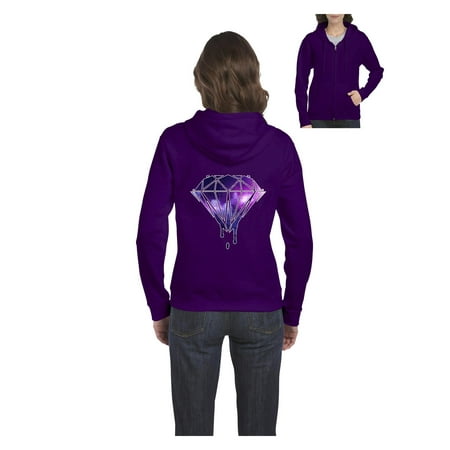 Diamond Galaxy Melting Bleeding Dripping Women Full-Zip Hooded Sweatshirt