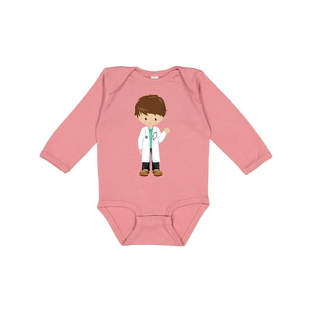 Inktastic Cute Boy Doctor Brown Hair Boy Wearing Lab Coat Gift Baby Boy Long Sleeve Bodysuit