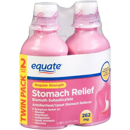 Equate Regular Strength Stomach Relief Bismuth Subsalicylate Liquid, 16 fl oz, (Pack of 2) Equate Regular Strength Stomach Relief Bismuth Subsalicylate Liquid, 16 fl oz, (Pack of 2)