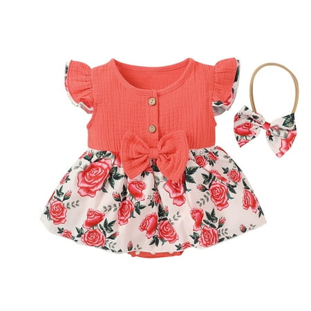 Knosfe Infant Summer 0-18M Bowknot Floral Flying Sleeve with Headband Cotton Linen Romper
Knosfe Infant Summer 0-18M Bowknot Floral Flying Sleeve with Headband Cotton Linen Romper