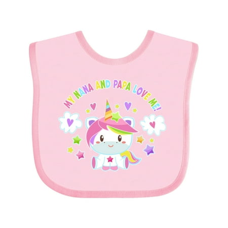 Inktastic My Nana and Papa Love Me with Cute Rainbow Unicorn Gift Baby Boy or Baby Girl Bib