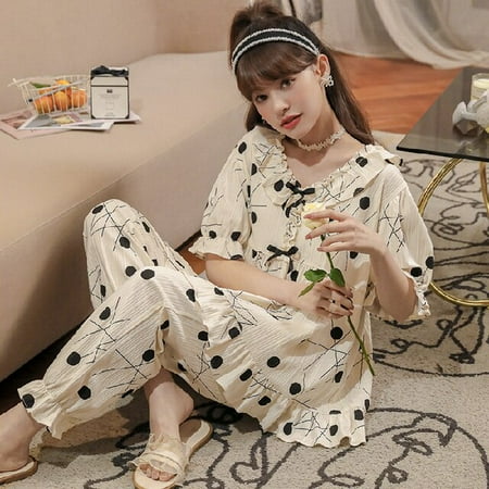 PIKADINGNIS New Arrivals Women Home Wear Spring Summer Bow Short Sleeve Women Pajamas Set Long Pant Pyjamas Sets Pocket Cotton Sleepwear
PIKADINGNIS New Arrivals Women Home Wear Spring Summer Bow Short Sleeve Women Pajamas Set Long Pant Pyjamas Sets Pocket Cotton Sleepwear