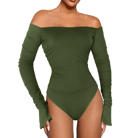 Bodysuit Jumpsuit Boat Neck Long Sleeve Off Shoulder Women s Tummy Control Shapewear