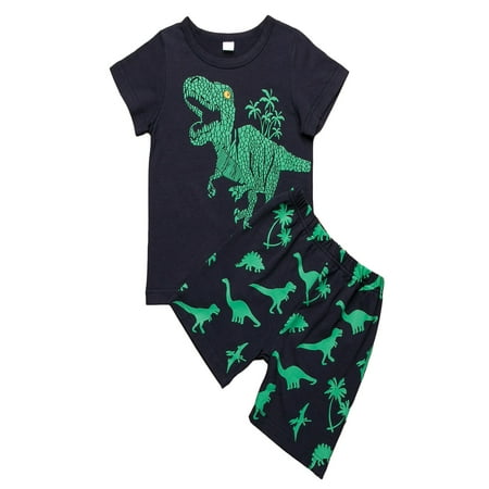 Kids Baby Boys Pajamas Cartoon Dinosaur Short Sleeve Tops Shorts Outfits Set