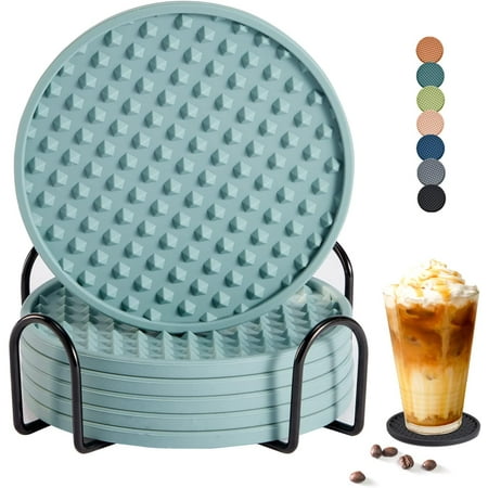 Drink Coasters Set of 6 with Holder Silicone Coasters Tabletop Protection for Any Table Type Wood Glass Stone Tables Dishwasher Safe Coasters for Drinks Fits Any Size of Drinking Glasses (Blue) 
Drink Coasters Set of 6 with Holder Silicone Coasters Tabletop Protection for Any Table Type Wood Glass Stone Tables Dishwasher Safe Coasters for Drinks Fits Any Size of Drinking Glasses (Blue)