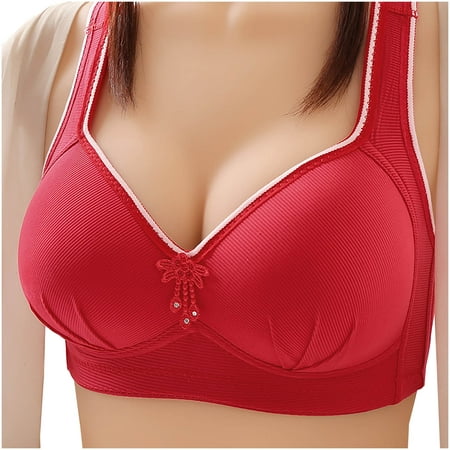 

HWRETIE Bras for Women Push Up Plus Size Woman s Printing Gathered Together Daily Bra Underwear No Rims Clearance Red 10(XL)