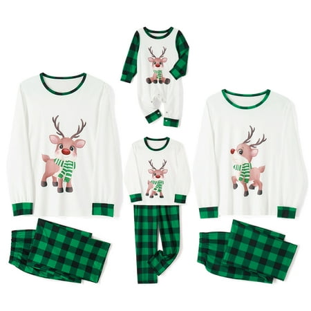

Inevnen Christmas Pajamas for Family Deer Plaid Xmas PJS Matching Set Holiday Sleepwear for Adult Kids Baby