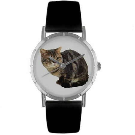 Whimsical Watches Unisex American Shorthair Cat Photo Watch with Black Leather
