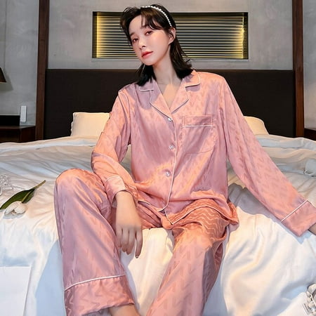 CoCopeaunt Spring and autumn pajamas female ice silk long-sleeved pants set cardigan lapel silk home wear solid color home sleepwear
CoCopeaunt Spring and autumn pajamas female ice silk long-sleeved pants set cardigan lapel silk home wear solid color home sleepwear