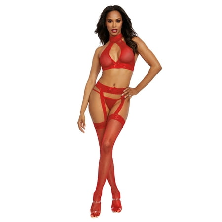 Three-Piece Fishnet & Lace Hosiery Bodystocking Set with Snap Neck & Tie Back Closure
Three-Piece Fishnet & Lace Hosiery Bodystocking Set with Snap Neck & Tie Back Closure