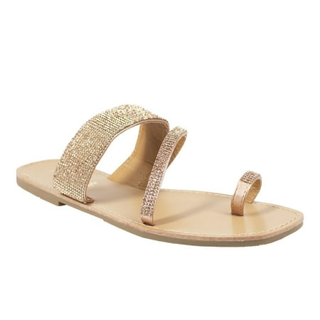 Women s Rhinestone Embellished Toe Loop Sandal