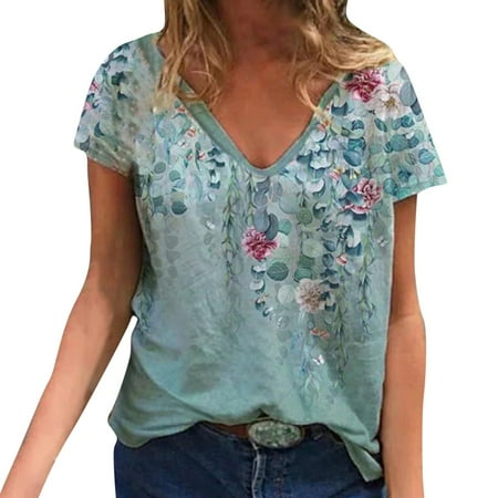 Shirts for Women Womens Tops Dressy Casual Women s V Neck Pullover Floral Printing Short Sleeve Tops Off The Shoulder Tops for Women Tube Tops for Women New Arrival Green S
Shirts for Women Womens Tops Dressy Casual Women s V Neck Pullover Floral Printing Short Sleeve Tops Off The Shoulder Tops for Women Tube Tops for Women New Arrival Green S