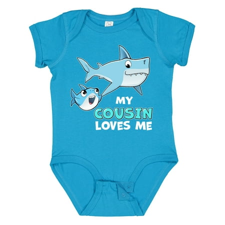 Inktastic My Cousin Loves Me with Cute Sharks Gift Baby Boy or Baby Girl Bodysuit