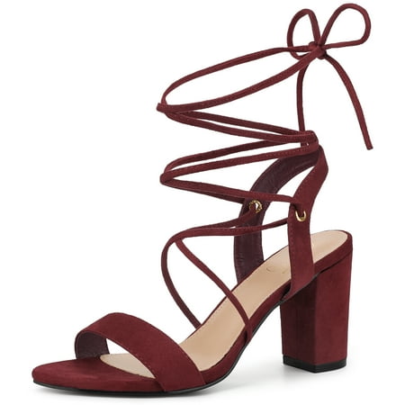 Unique Bargains Women s Lace Up Slingback Block High Heels Sandals