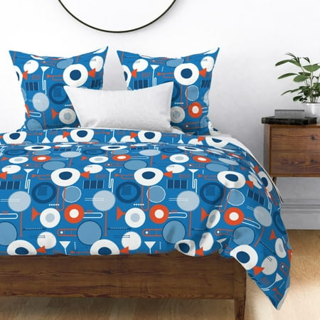 Geometric Band Tuba And Drum Classroom Decor Sateen Duvet Cover by Roostery